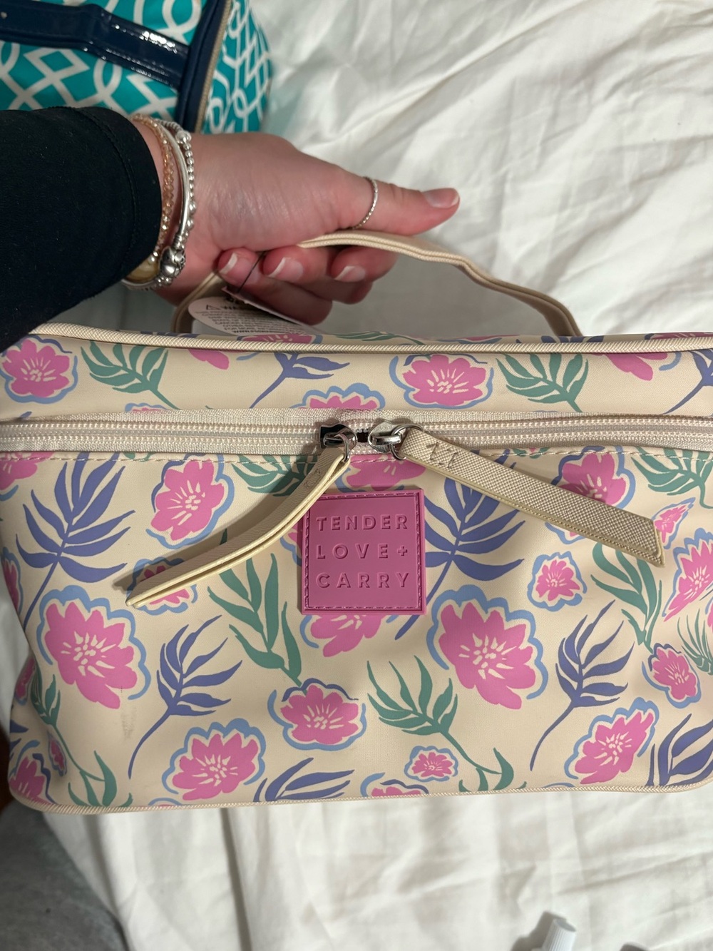 Tender Love & Carry Floral Cream Cosmetic Case with Pink Accents